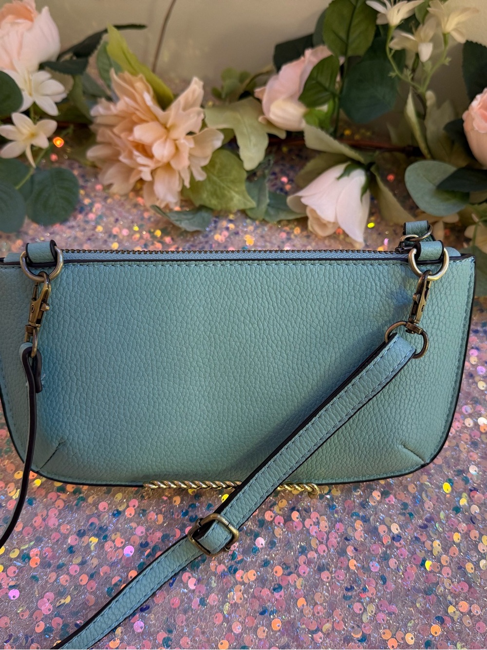 Women's Crossbody/Wristlet/Clutch Bag - Teal Blue Leatherette - Like New - Picture 4 of 10